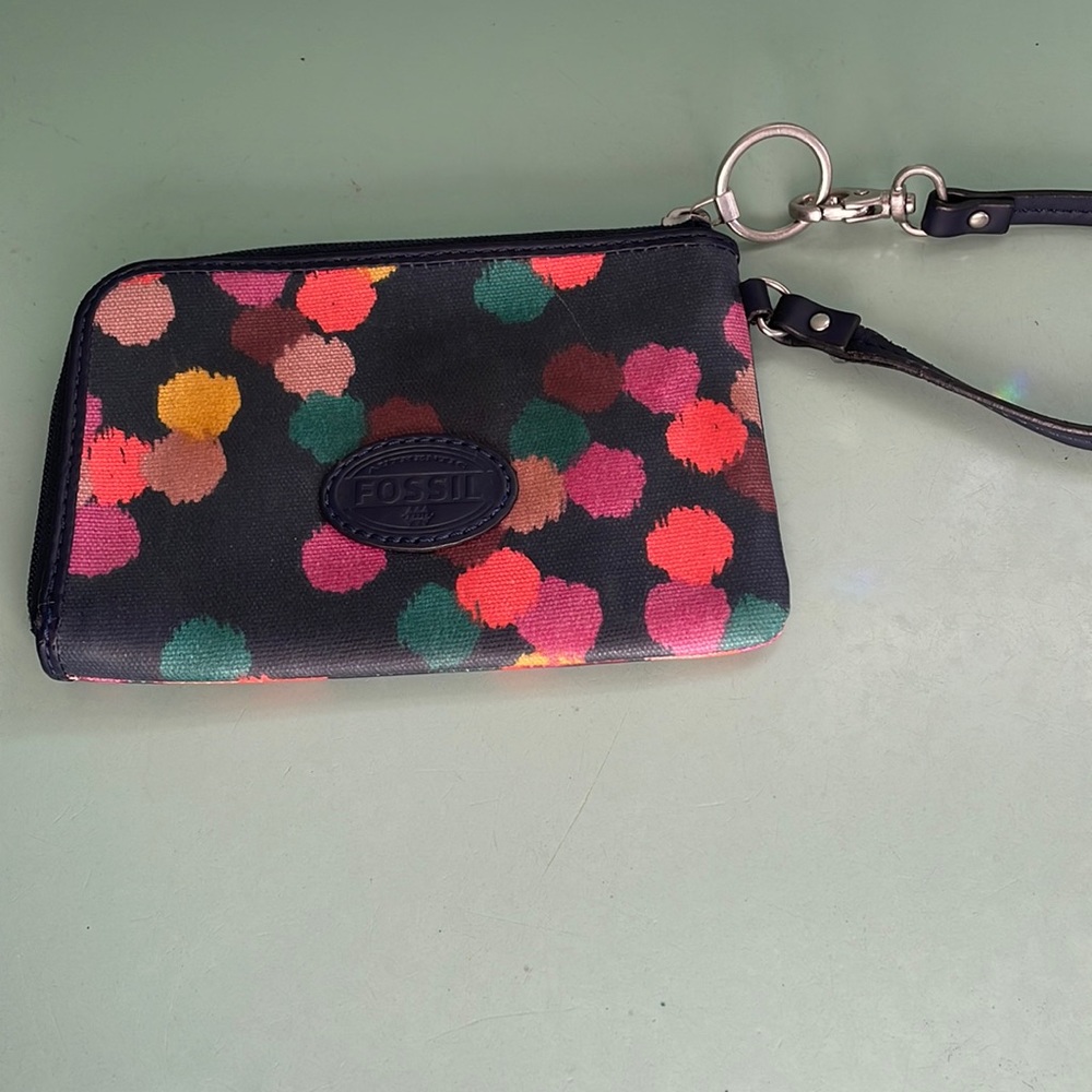 Fossil Key-Per Navy Blue Dot Wristlet